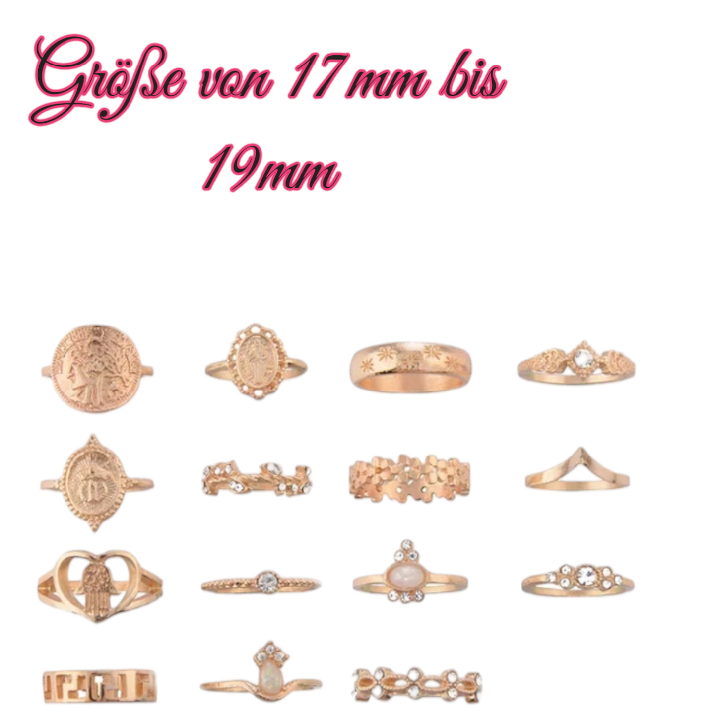 Ring Set aus 15 Ringen in Gold Mindi