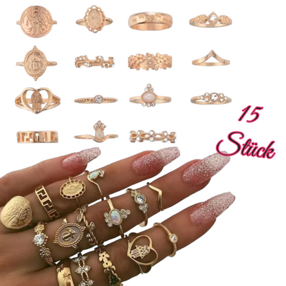 Ring Set aus 15 Ringen in Gold Mindi