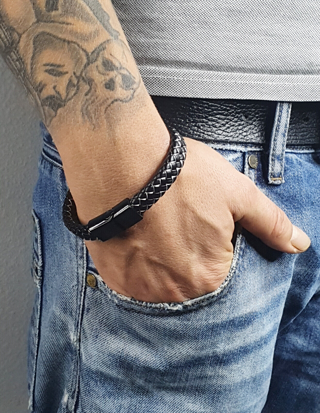 Herren Armband mit Magnetverschluss Leder Optik