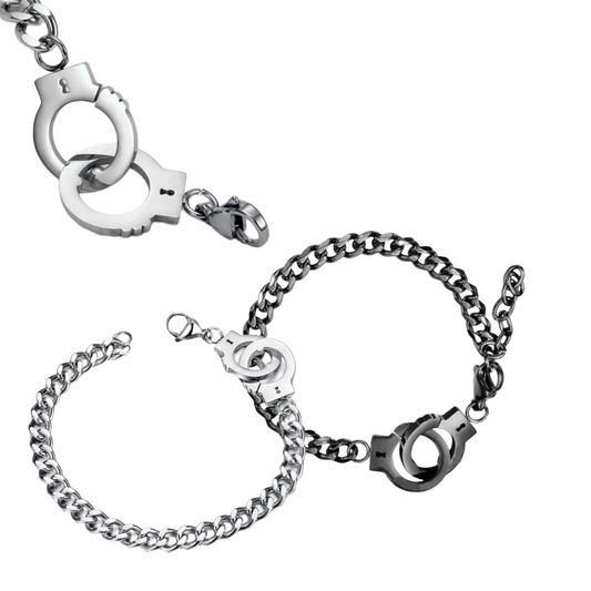 2er Set Partnerarmband Silber Schwarz Handschellen Valentinstag Geschenk