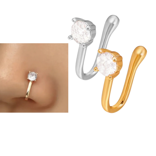 Fake Piercing Nase Zirkonia Silber Gold Klemm Piercing