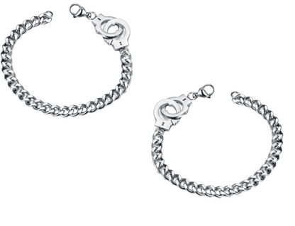 2er Set Partnerarmband Silber Schwarz Handschellen Valentinstag Geschenk