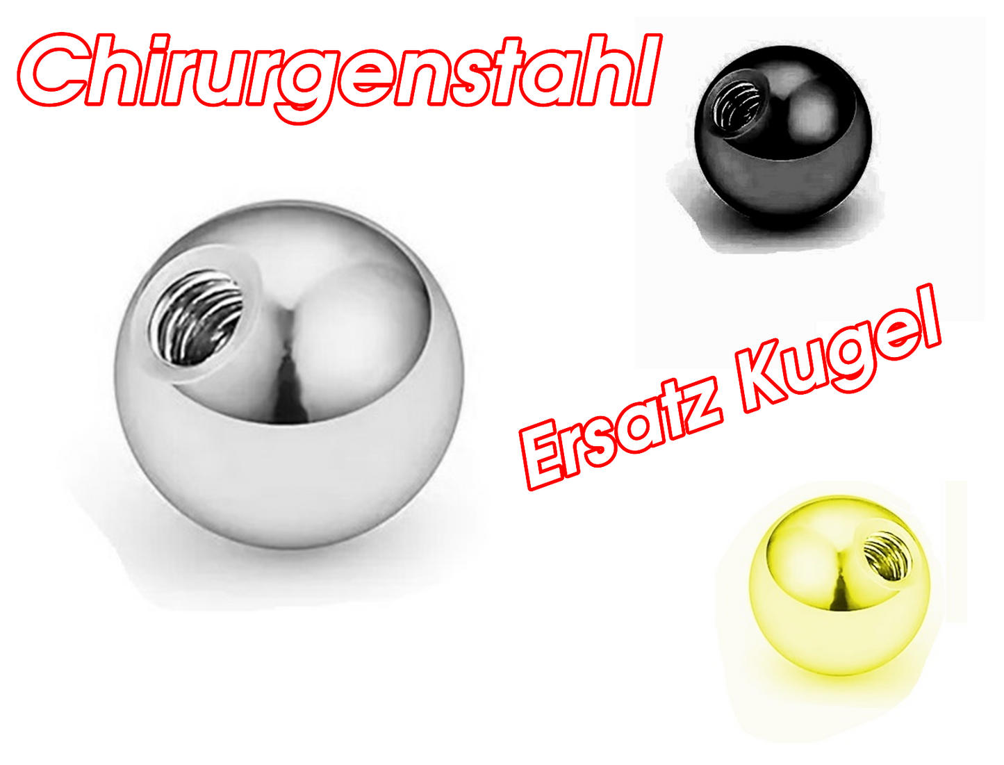 1,2MM 1,6MM ERSATZKUGEL PIERCING Silber Gold Schwarz