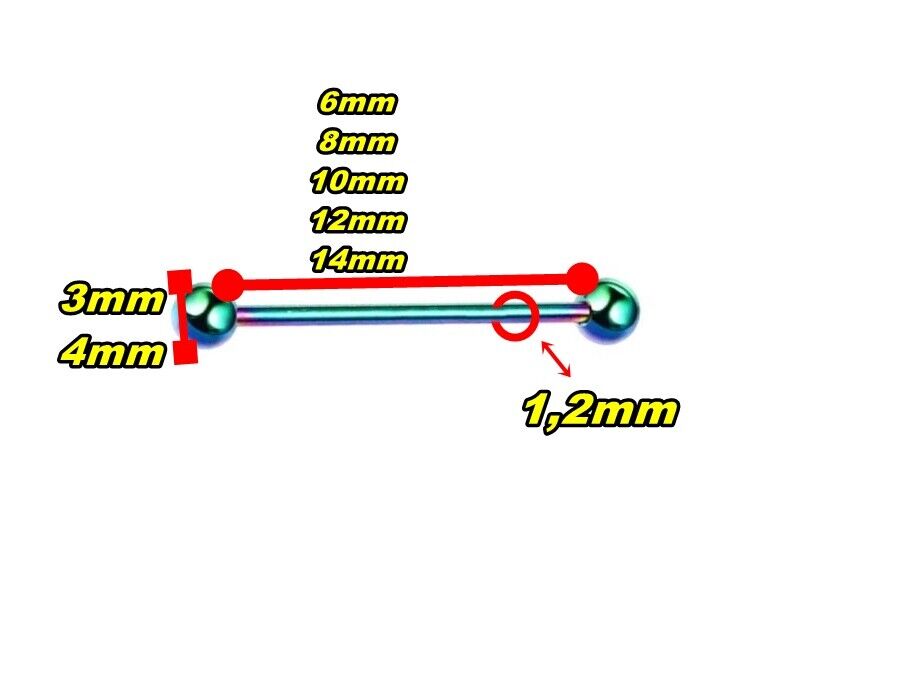 BARBELL Zungenpiercing aus Chirurgenstahl 12,14,16,18mm