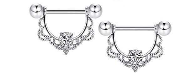 2er Set Nippelpiercing Herz Schild Silber Schwarz