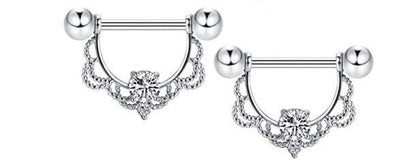 2er Set Nippelpiercing Herz Schild Silber Schwarz