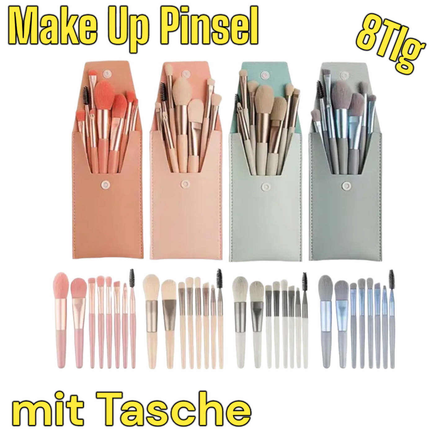 8-tlg Make-up Pinsel Set Schminkpinsel mit Tasche Reise Urlaub Blau Rosa