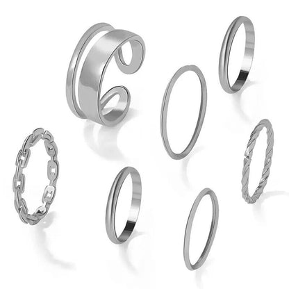 Ringset aus 7 Ringen in Silber