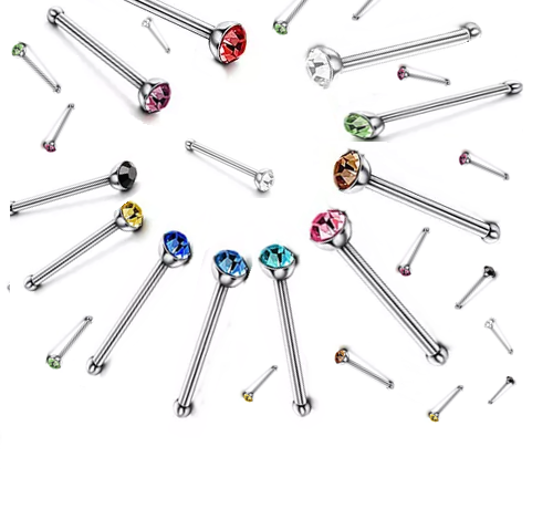 Nasen Piercing Stecker gerade mit Kristall Nose stud Nasenstecker  Chirurgenstahl  0,8mm